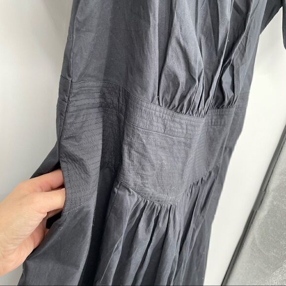 eShakti Navy Blue Lagenlook Poplin Release Dress with Pockets - Picture 4 of 9